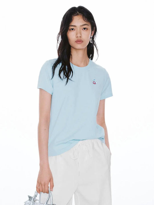 Cotton Blend Embroidered Crew Neck T Shirt