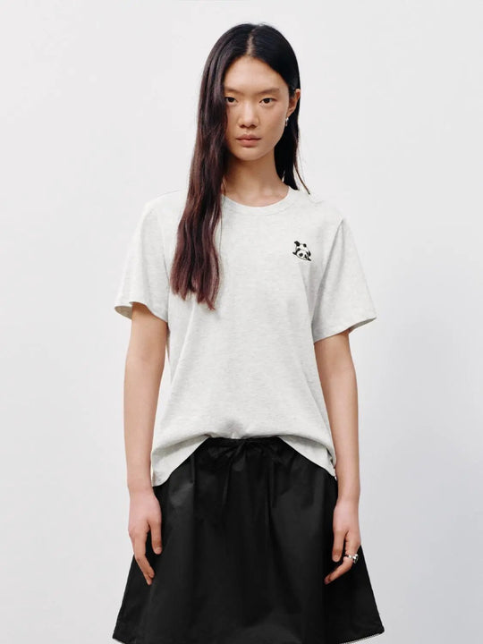 100% Cotton Embroidered Panda Chest T-Shirts