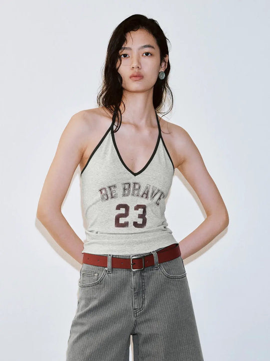 Cotton Blend Halter Neck Printed Skinny Fit Tank Tops