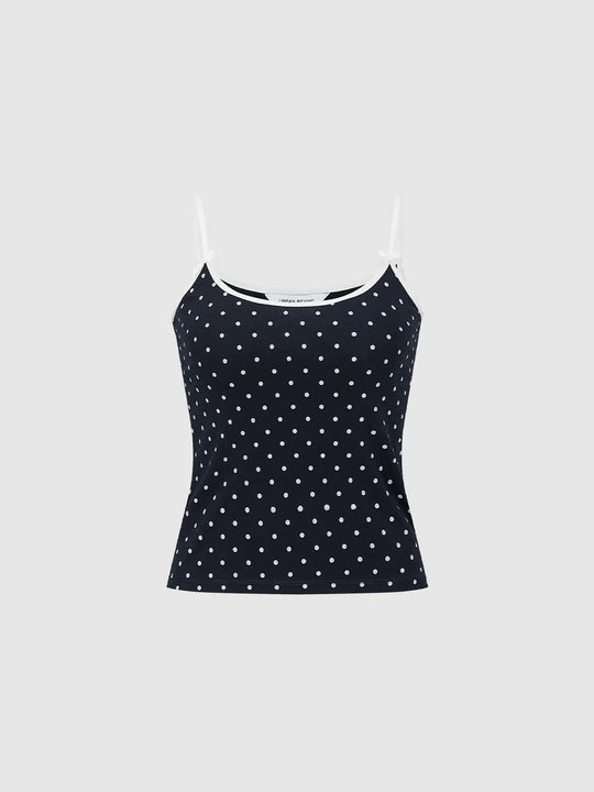 Polka Dot Bow Detail Strappy Skinny-Fit Tank Tops