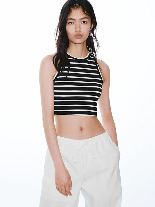 Striped Cotton Stretch Everyday Cropped Tank Top