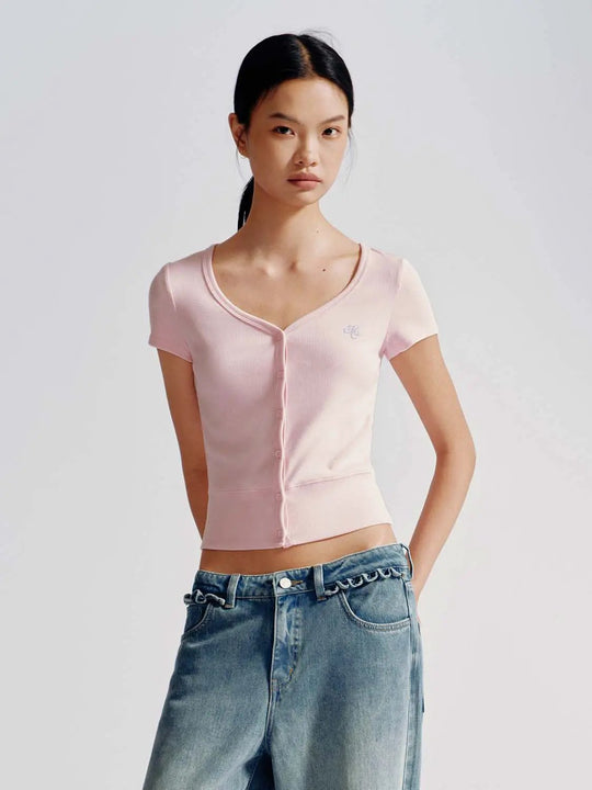 Button Detail Viscose Cotton Knit Cardigan