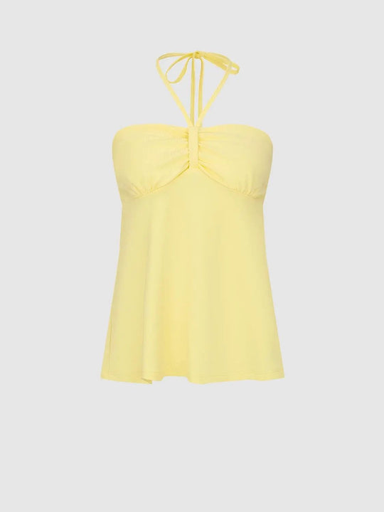 Halter Neck Shirring Detail Bandeau Tops With Light Stretch Fabric