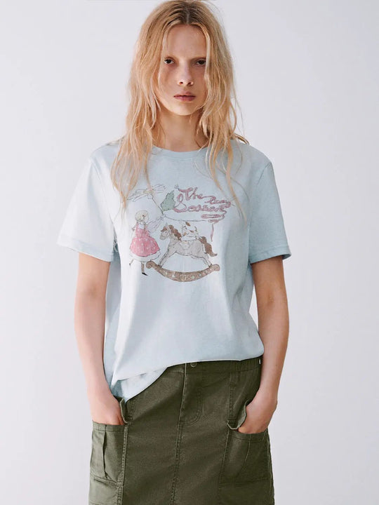 Cotton Vintage Graphic Print Illustration T-Shirt