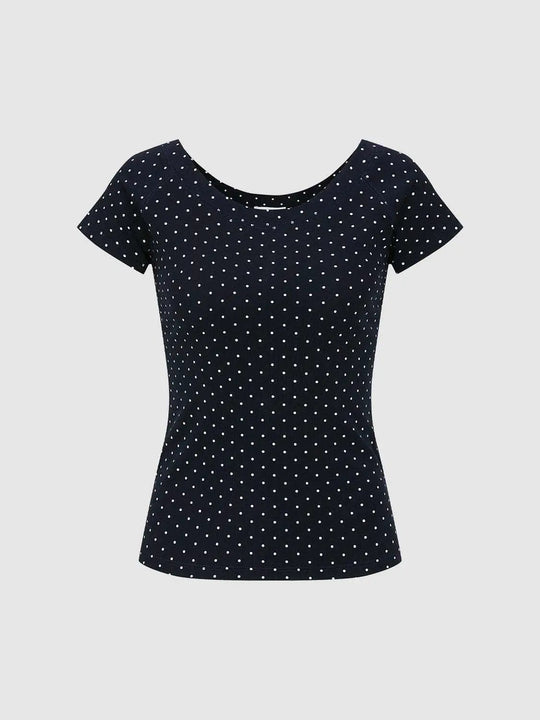 Cotton Fine Gauge Knit With Subtle Polka Dot Pattern Jersey T-Shirt
