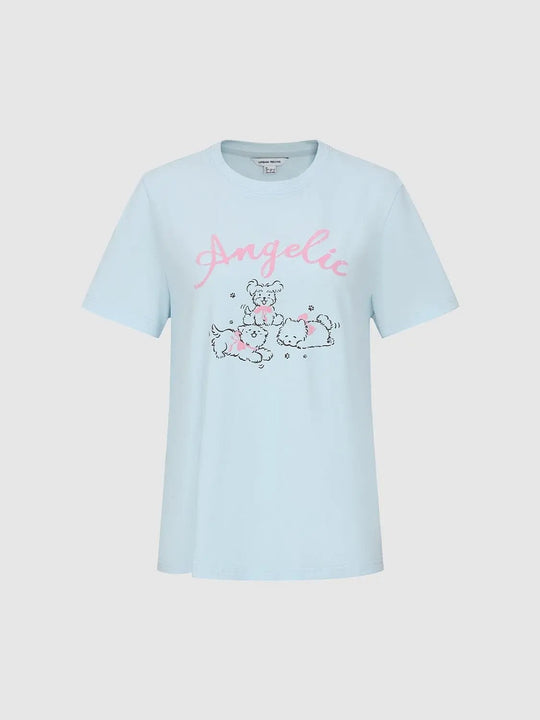 Cotton Thin Stretch Angelic Graphic Print T-Shirts
