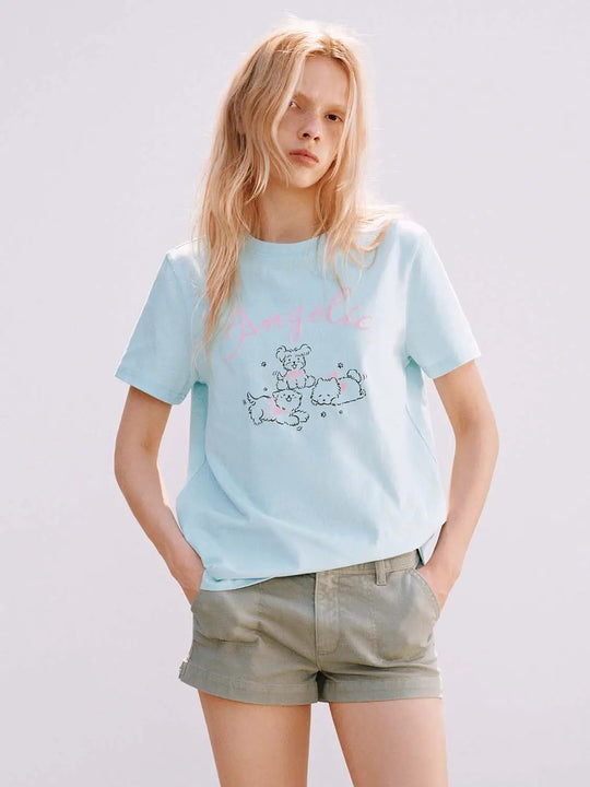 Cotton Thin Stretch Angelic Graphic Print T-Shirt