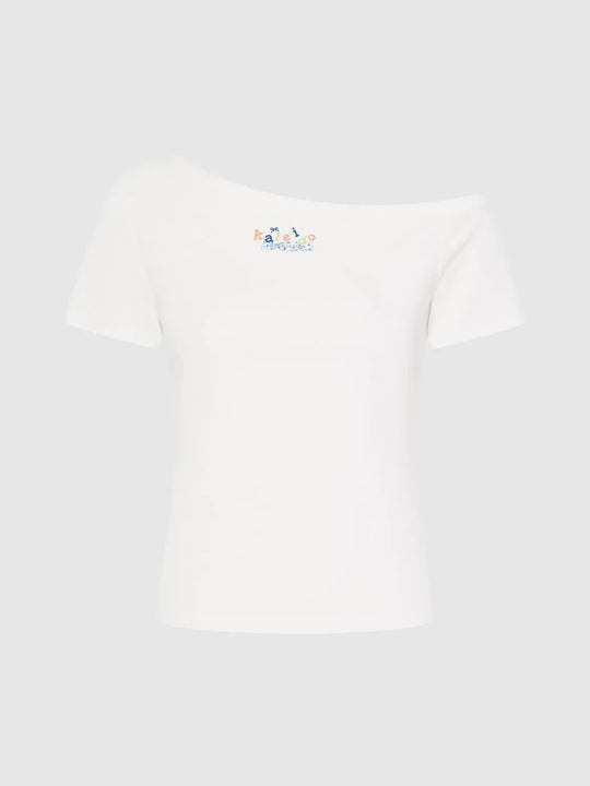 Cotton Embroidered One Shoulder T-Shirt