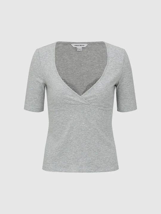 Soft Knit V-neck Wrap Front Cotton T-shirt