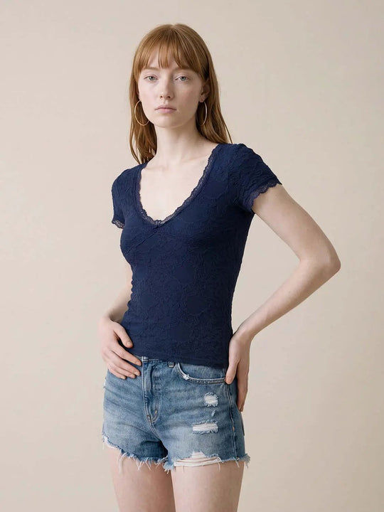 Lace Trim V-neck Shirt
