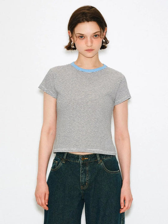 Striped Short Sleeve Cotton Blend T-shirt