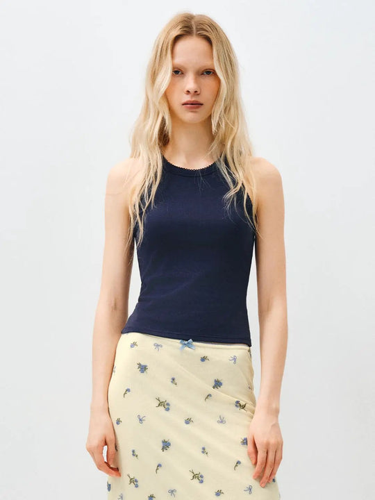 Racerback Cropped Medium Stretch Cotton Tank Top