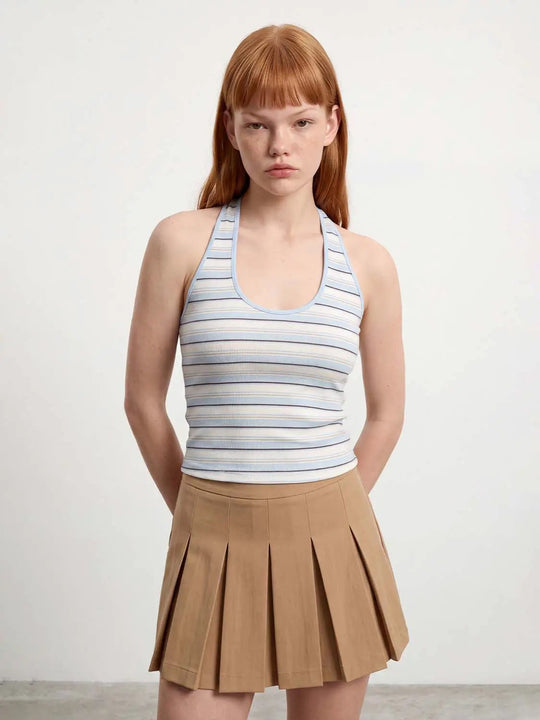 Figurbetontes geripptes ärmelloses Tanktop mit blauen Streifen