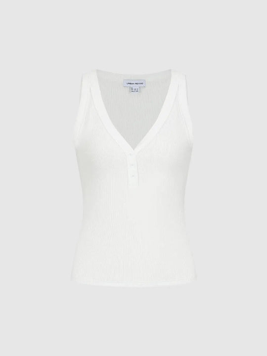 Ribbed V-neck Thick Knit Sleeveless Tank Top