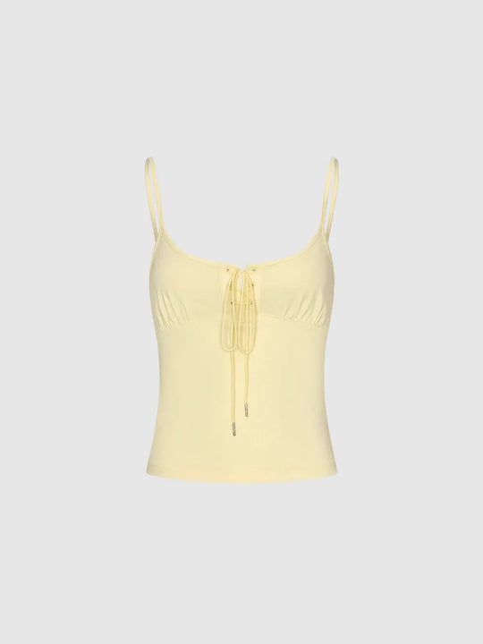 Ribbed Ruched Lace-up Sleeveless Cami Top