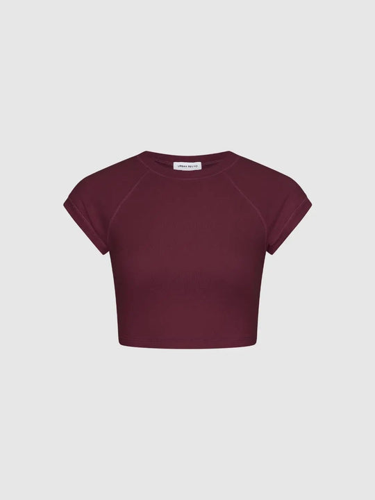 Ribbed Fitted Raglan Crew Neck Short Sleeve Crop Top