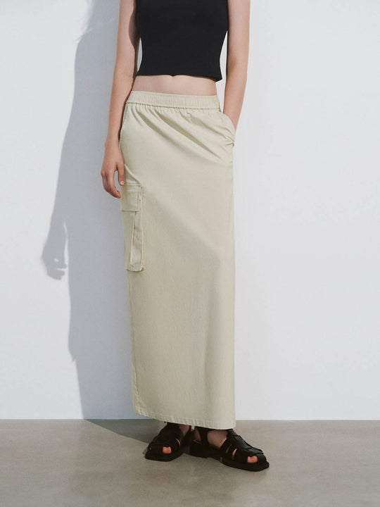 Falda recta midi con cintura con cordón