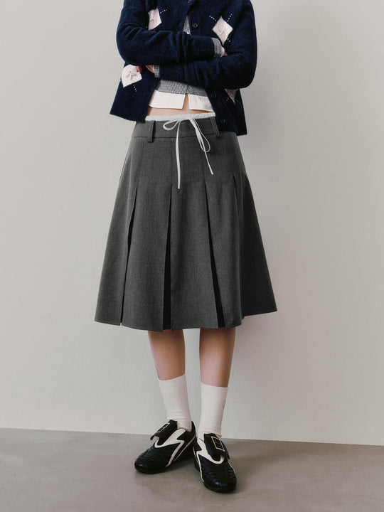 Contrast Trim Drawstring Pleated A-Line Mini Skirts