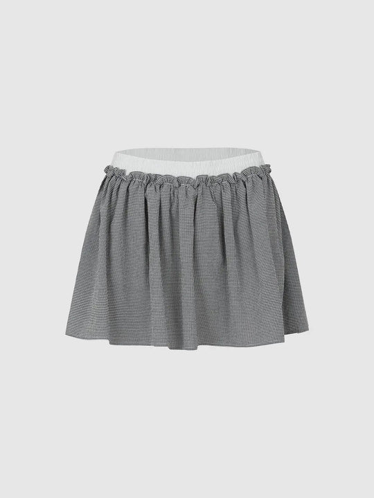 Contrast Trim Ruffle Detail Check A-Line Mini Skirts