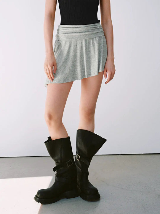 Viscose Stretch Draped Waistband A-Line Mini Skirts