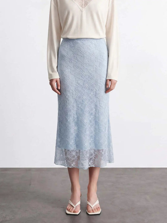 Floral Lace Overlay Skinny-Fit Midi Skirts