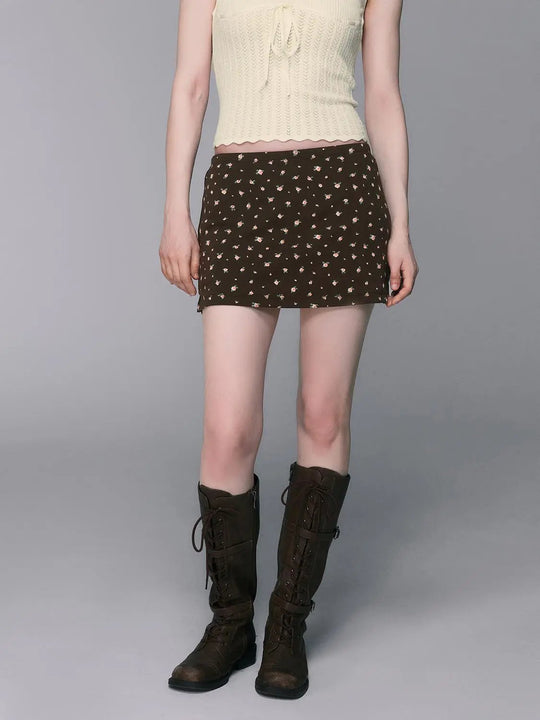 High Waist Tiny Floral Slim Fit A-Line Mini Skirt