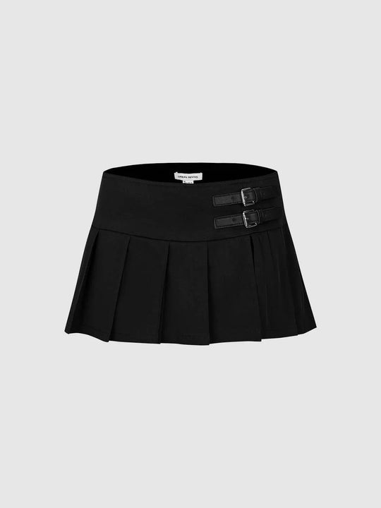 Double Buckle Pleated Skirt