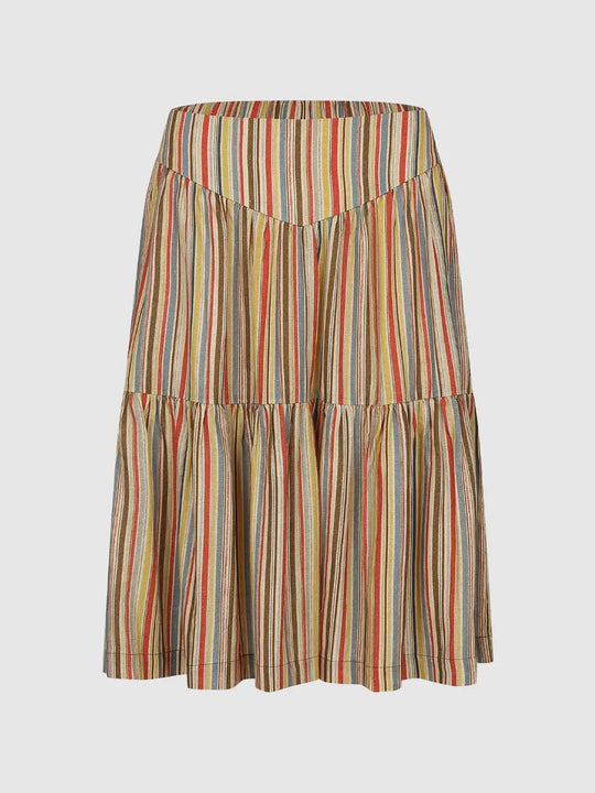 A-line Tiered Striped Layered Midi Skirt