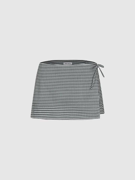 Checked Side Tie Mid-rise Mini Skirt