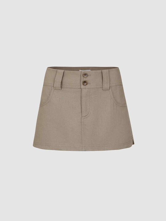 Button Front A-Line Mid-rise Linen Blend Skirt