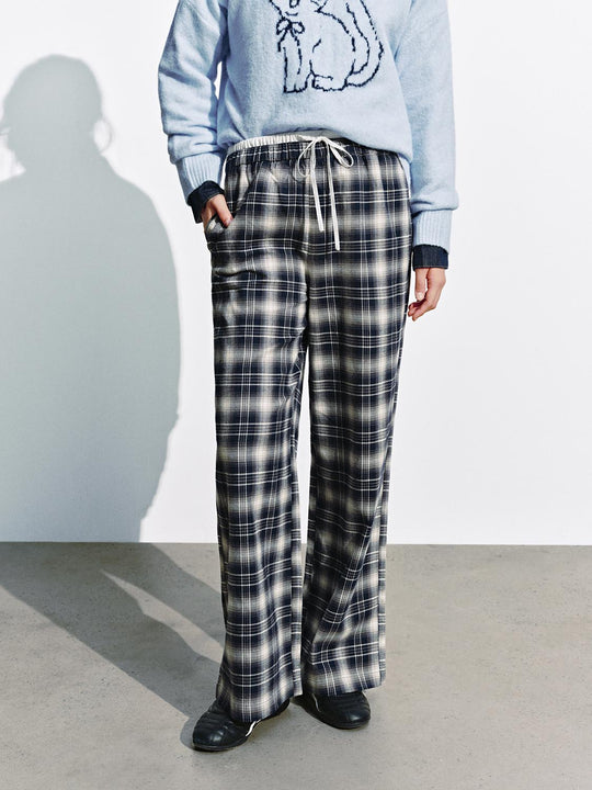 Contrast Check Pull On Wide Leg Pants