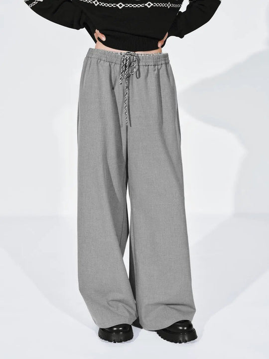 Pantalon large à taille élastique avec cordon et bordure contrastante