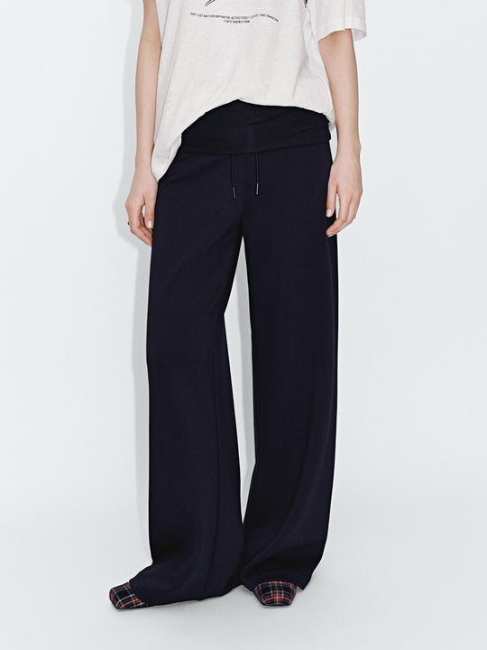 Folded Waist Drawstring Wide Leg Pants