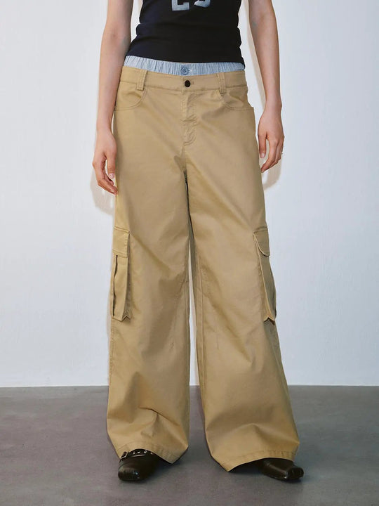 Cotton Cargo Pockets Wide-Leg Utility Pants