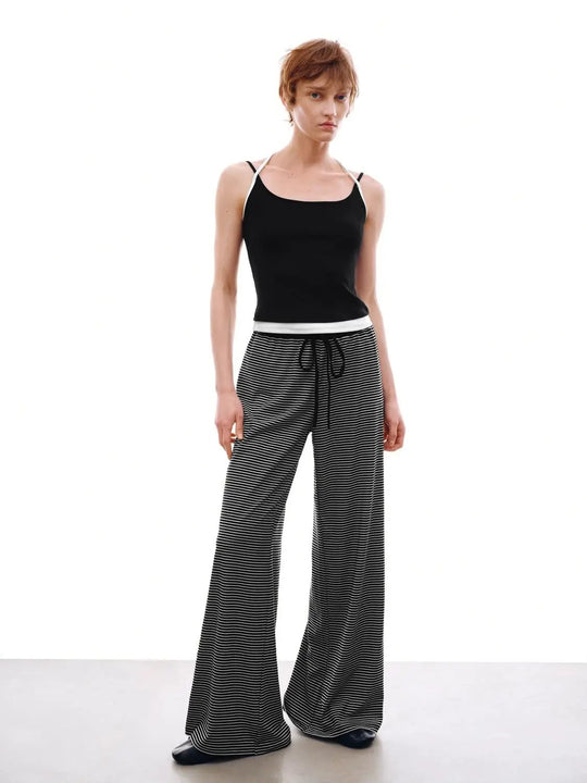 Striped Cotton Elastane Relaxed Wide Leg Pants