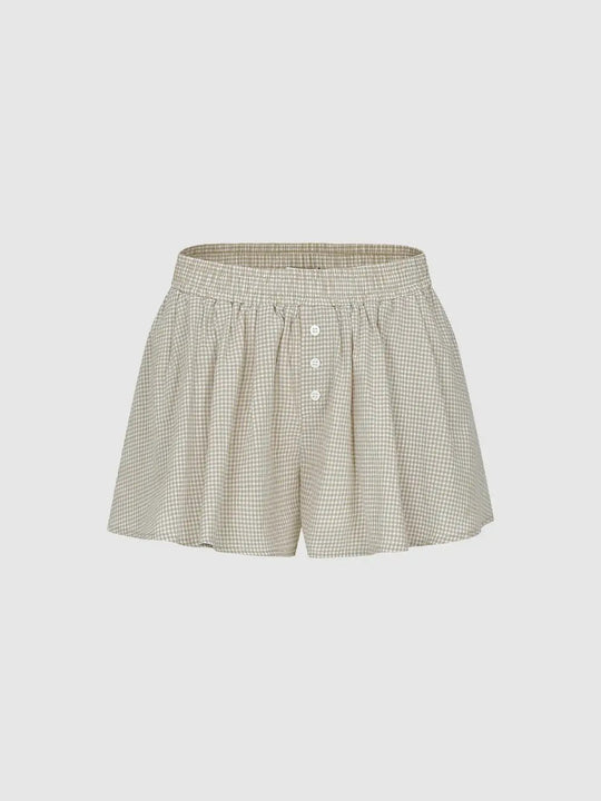 Cotton Linen Gingham Button Detail Shorts