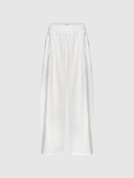 Linen Lyocell Wide Leg Elastic Waist Pull On Pants