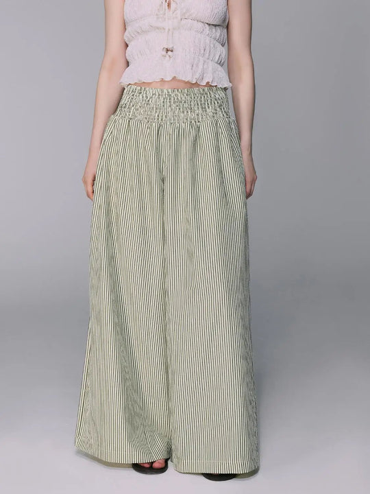 Elastic High Waist Wave Print Loose Wide Leg Pants