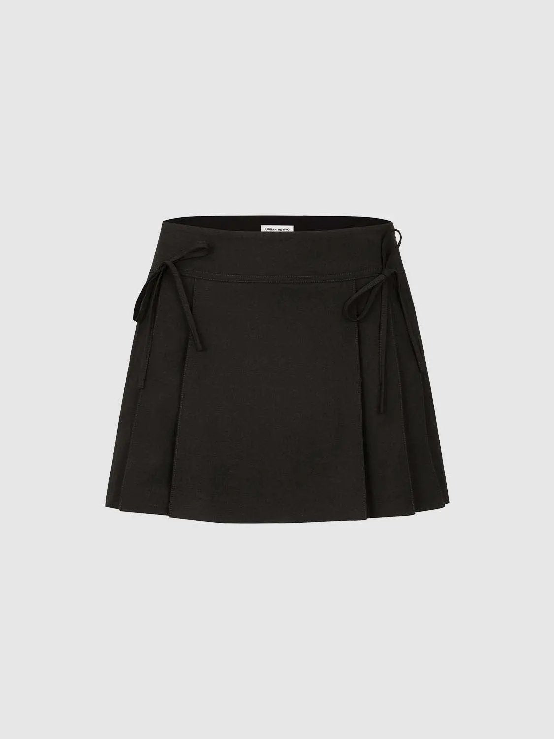 Stretch Skort, black with side ties and pleated panels, Urban Revivo Fashion