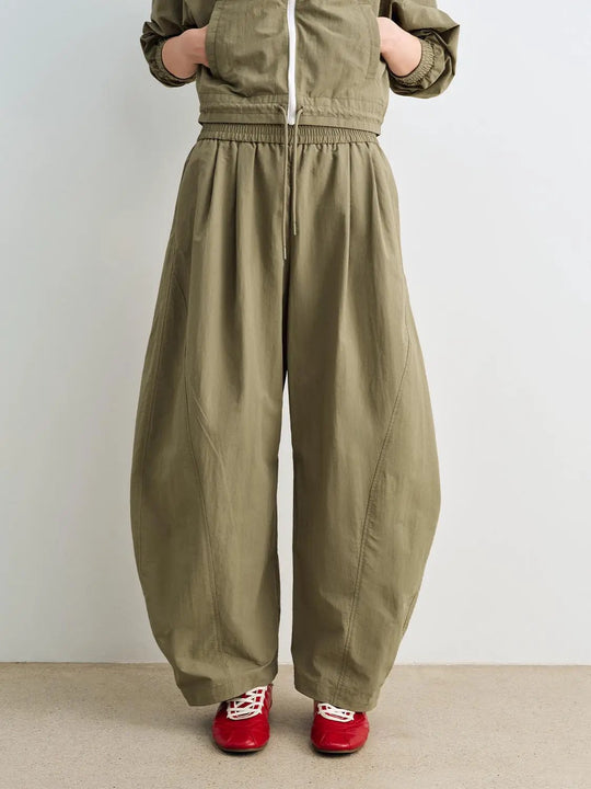 Pantalones de pierna ancha con cintura alta elástica y cordón