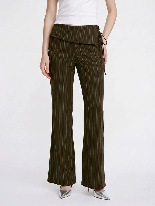Flare Pinstriped Wide-leg Wrap Waist Pants