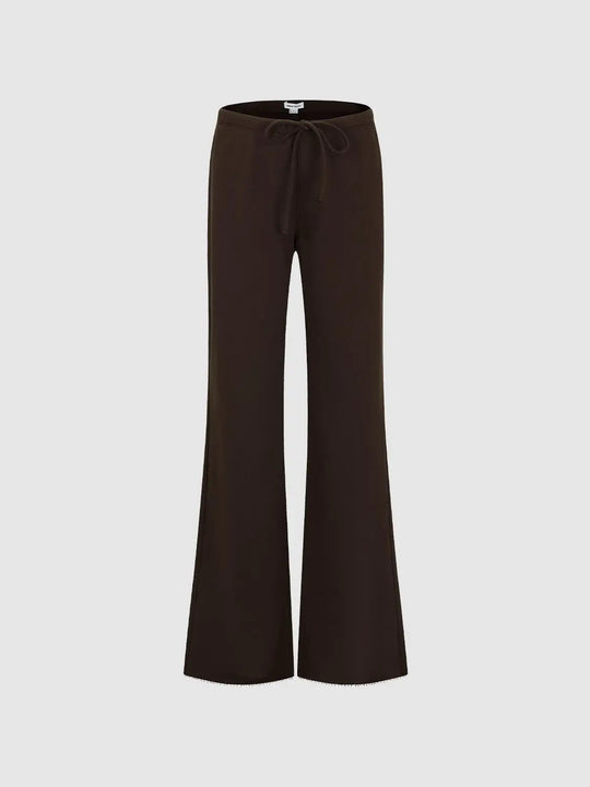 Tie Waist Raw Hem Flare Cotton Blend Pants