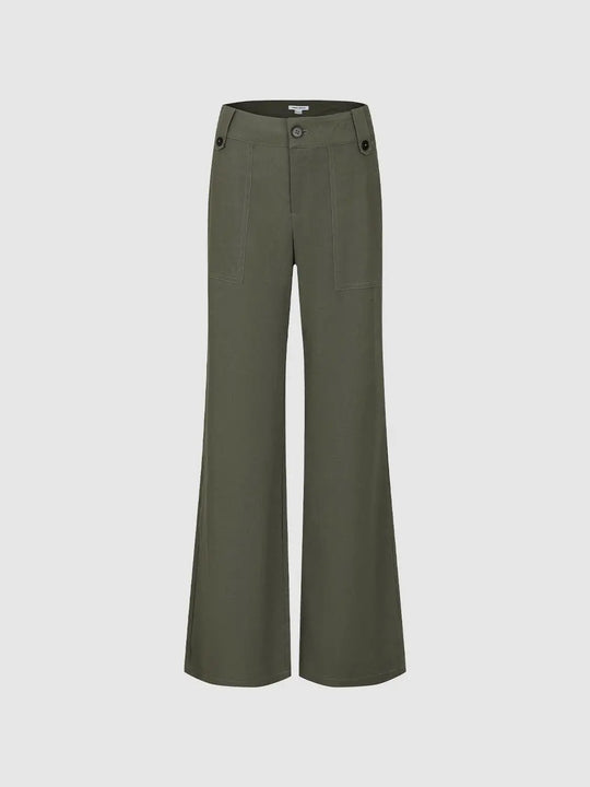 High Waisted Patch Pockets Wide-Leg Linen Blend Pants
