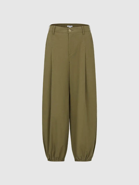 Pleated Wide-leg Soft Cotton Jogger Pants
