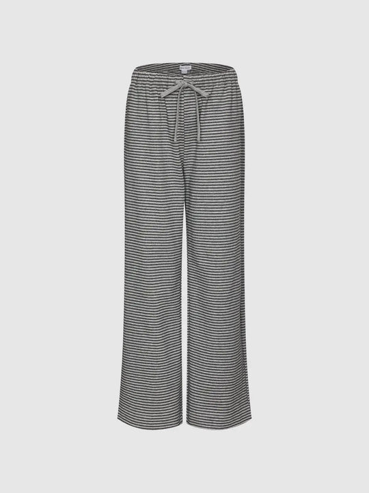 Drawstring Waist Striped Cotton Blend Wide-leg Pants