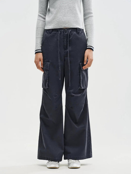 Cargo Oversized Wide-leg Drawstring Cotton Pants
