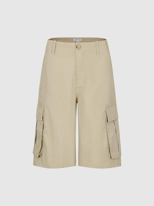 High-waisted Wide-leg Cotton Cargo Shorts
