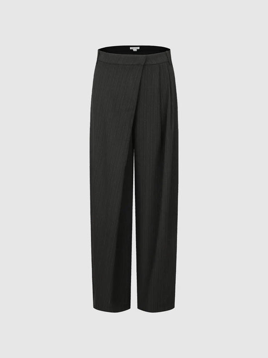 Curved-Leg Pinstripe Tailored Wide-Leg Pants