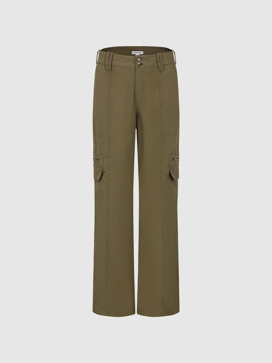 Zippered Wide-leg High-waisted Cotton Blend Cargo Pants