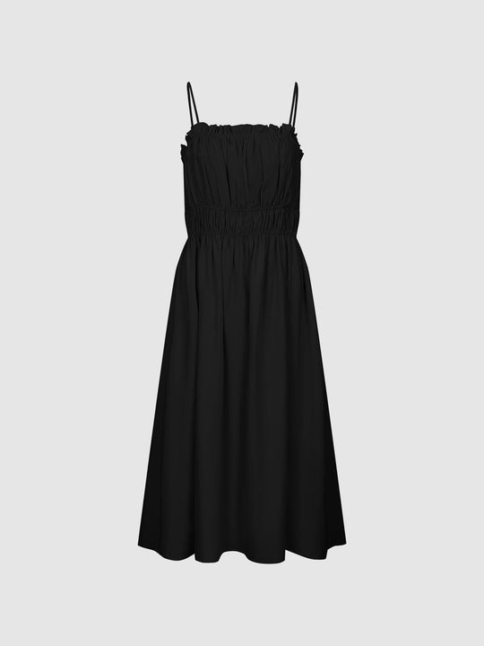 Strappy Shirring Detail A-Line Midi Dresses